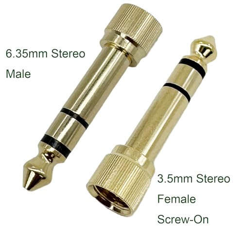 3Pcs Gold Plated 6.35mm 1/4" (1/4 Inch) Stereo Male to 3.5mm 1/8" (1/8 Inch) Female Jack Audio Adapter with Screw On Stereo Phone Screw-On Adapter for Guitar Headphones Amp