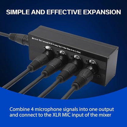 4-IN-1-OUT XLR Audio Splitter Box, XLR 4 Female to 1 Male Balanced Converter ; 4-Way Stereo Passive Audio Cable