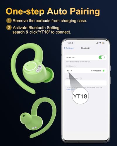 Wireless Earbuds, Bluetooth 5.4 Headphones Sport Over Ear Buds with ENC Mic | Noise Cancelling Mic,48H, Wireless Earphone With Earhooks, Stereo Deep Bass, IP7 Waterproof ear bud for Workout Running,Green - color: Green