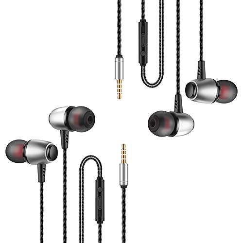 JacobsParts 2-Pack Earbuds in-Ear Sound Isolating Headphones Headset Ear Buds with Mic & Volume, Silver - color: Silver