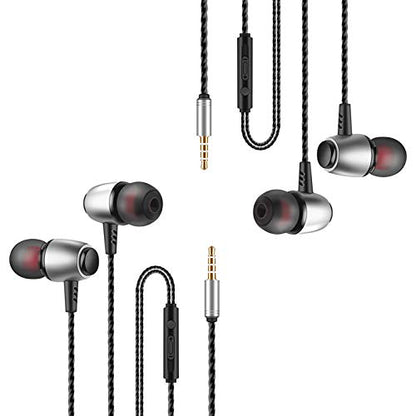 JacobsParts 2-Pack Earbuds in-Ear Sound Isolating Headphones Headset Ear Buds with Mic & Volume, Silver - color: Silver