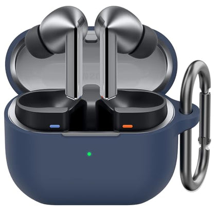 AhaStyle Silicone Case for Samsung Galaxy Buds 3 FE/Galaxy Buds3 Pro/Buds 3 | Front LED Visible, Carabiner Included, Supports Wireless Charging, Shock Resistant, Full Protection - color: Midnight Blue