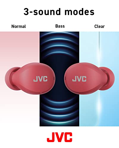 JVC Compact and Lightweight Gumy Mini True Wireless Earbuds Headphones, Long Battery Life (up to 23 Hours), Sound with Neodymium Magnet Driver, Water Resistance (IPX4) - HAA6TR (Red) - color: Red, size: Compact