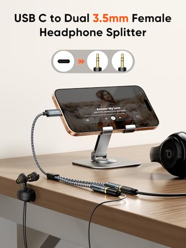 CableCreation USB C to Dual 3.5mm Female Headphone Splitter Adapter 1FT