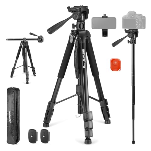 NEEWER Basics 74" Video Tripod Monopod, 3 Way Pan Tilt Head, Remote, TP05 | Overhead Camera Mount, Horizontal Central Axis, Phone Holder for iPhone, for DSLR Telescope Projector, Max Load 17.6lb - style: TP05