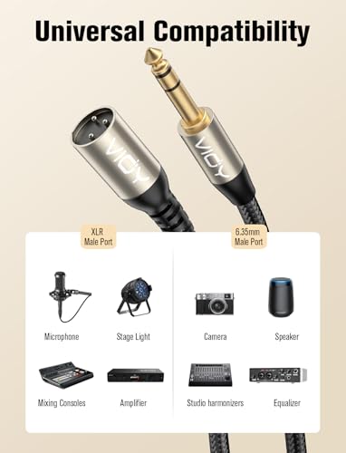 VIOY XLR to 1/4 Cable 32.8 FT, 6.35mm TRS to XLR Male Balanced Mic Cord | Multi-layer shielding noise reduction, nylon braided audio xlr cord for mixer, microphone, piano and karaoke device - size: 32.8FT