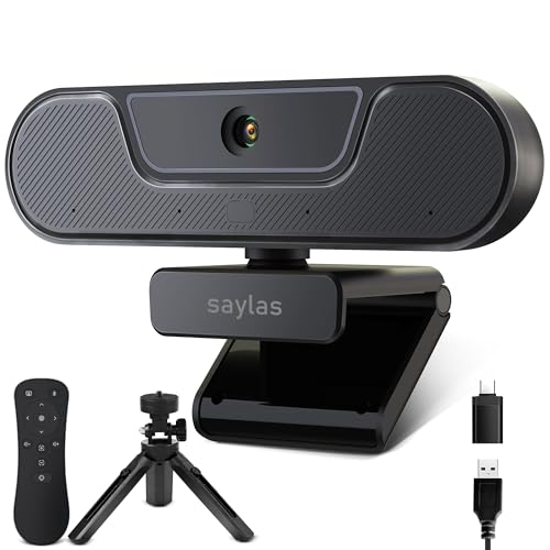 saylas 4K Webcam with Microphone and Speaker, Wide Angle 112°, Remote Control, Autofocus, Digital Zoom, Privacy Cover, Plug & Play Web Streaming Camera for Computer, USB Webcam for Pc - color: 4K/112° FOV