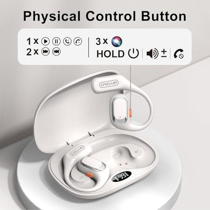 X52 Open Ear Headphones, Bluetooth 6.0 | Wireless Earbuds with Earhooks, Anti-Accidental Touch, LED Display, 30H Playtime, Sport Headphones for Running Workout, White - color: White