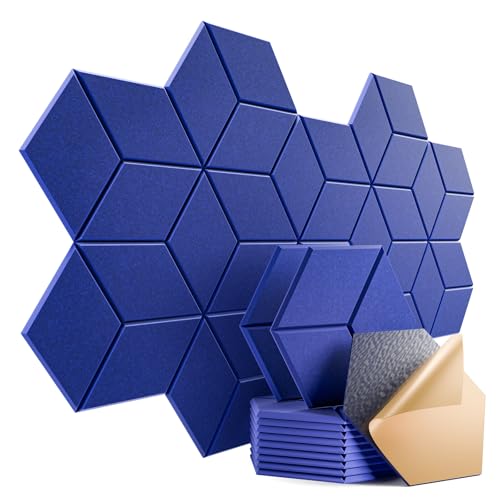 12 Pack Self-Adhesive Acoustic Panels 12" X 10" X 0.4" - Sound Proof Foam Panels with High Density, Y-Lined Design, Flame Resistant, Absorb Noise and Eliminate Echoes(Telecom Blue) - color: Telecom Blue, size: Y-Cut Hexagon 12 Pack