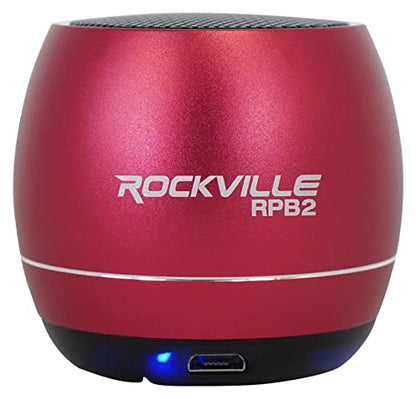 Rockville RPB2-RED 5W Portable Bluetooth Speaker, TWS Wireless Stereo Link, Built-in Mic, SD Slot, Selfie Remote, Aluminum Design | TWS Stereo Link, SD Card Slot, Built-in Mic, Aluminum Body, 5-Hour Rechargeable Battery, 30-Min Charge - color: Red
