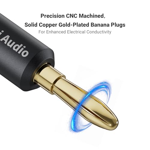 Fosi Audio Banana Plugs for Speaker Wire, 2 Pairs/4 PCS Gold-Colord Speaker Plugs with Brass Plating for Home Audio Stereo Amplifier/Receiver/Bookshelf/Passive Speaker
