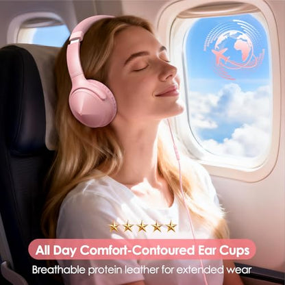 USB C Over Ear Headphones Wired with Mic Volume Control, Pink - color: Coral Pink