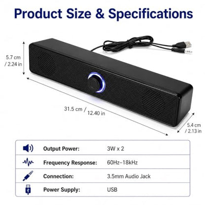 Computer Speakers USB-A Powered Wired Stereo Desktop Speakers with 3.5mm Aux Plug No Bluetooth for PC Laptop 2026, Black - color: Black
