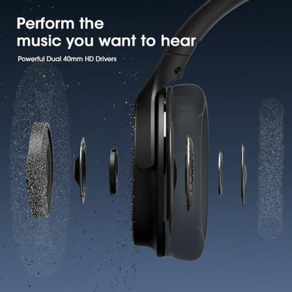 DOQAUS Bluetooth Headphones Over Ear, 9 EQ Modes & App Control | HiFi Stereo Sound, 70H Playtime, Memory Foam Earpads with ENC Microphone, Wireless Headphones for Travel, Work, Phone & PC - color: Black