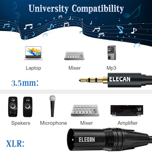 3.5mm (1/8 Inch) TRS to XLR Cable 8 Ft Male to Male-Balanced Shielded 3 Pin XLR to 1/8 Quarter inch Cord, Profesional/HiFi Stereo Guitar Cable with 3.5 mm to 6.35 mm Aadpter+Ties - size: 8FT, style: 3.5mm to XLR Male