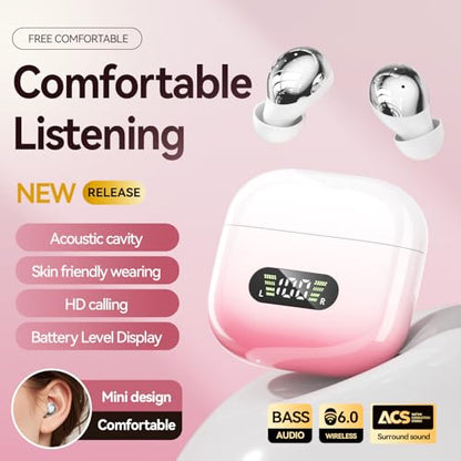 OceanSounds Wireless Bluetooth Earbuds, Rechargeable in Ear Earbuds with Charging Case, Bluetooth 5.4 Wireless Earbuds, Deep Bass Stereo Headphones for Sports, Workout, Travel and Daily Use(Pink)
