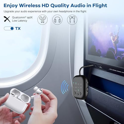 Bluetooth Transmitter Receiver,Bluetooth Audio Adapter for Airplane,WirelessTransmitter for TV,Gym, Aptx HD, Aptx Low Latency Audio for 2 AirPods/Headphones - color: Black
