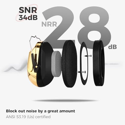 ProCase NRR 28dB Noise Reduction Ear Muffs, Foldable Adjustable Noise Cancelling Headphones - color: 1 - Metallic Gold