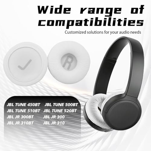1 Pair Ear Pads Replacement, Earpads Cushions for JBL Tune600 T500BT T450 T450BT JR300BT T510BT T520BT JR310BT Headphones (Not Suitable for Tune 600btnc) with Memory Foam, Soft Protein Leather - color: Headphone Pad - White