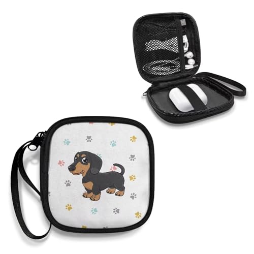 Cute Dachshund Case Earphone Carrying Case Cell Phone Accessories Storage Bag with Handle for Earphone,Flash Drive, Charging Cable, Key Wall Charger - color: Cute Dachshund