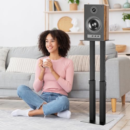 Universal Speaker Stand Pair, Height Adjustable Speaker Stand 16.7"-29.3" | Floor Speaker Stands Support 110lbs Double Tubes Heavy Duty Bookshelf Speaker Stands with Non-Slip Pad for Home Theater