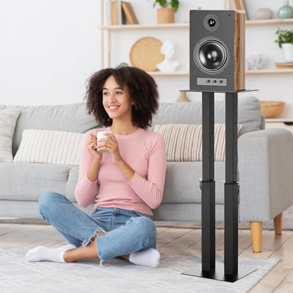 Universal Speaker Stand Pair, Height Adjustable Speaker Stand 16.7"-29.3" | Floor Speaker Stands Support 110lbs Double Tubes Heavy Duty Bookshelf Speaker Stands with Non-Slip Pad for Home Theater