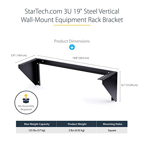 StarTech 3U Vertical Wall-Mount Rack Bracket, 19in, 150lb, TAA (RK319WALLV) | Open-frame L-shaped rack bracket for data, AV, IT and computer equipment, EIA-310, Any depth, 68kg - size: 3U
