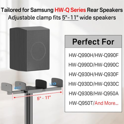 Speaker Stands Pair for Samsung Q990H/Q990F/Q990D/Q930H/Q930F Rear Speakers | Compatible With Samsung Q Series Speakers, 33.5″–40.5″ Height Adjustable, Built-in Cable Management, Weighted Base Stability