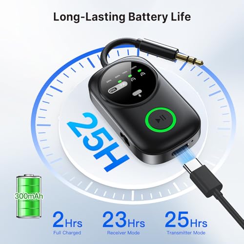 Bluetooth 5.4 Transmitter Receiver for 2 AirPods/Headphones, 2-in-1 Wireless Adapter with Microphone, Audio Adapter with 3.5mm Audio Jack, Suitable for Airplane, Car, TV, PC, Home Stereo - color: Black