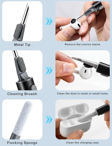 Cleaner Kit for Airpods, Earbuds Cleaning kit for Airpods Pro 1 2 3, Phone Cleaner kit with Brush for Bluetooth Earbuds Cleaner, Wireless Earphones,iPhone,Laptop, Camera (Black) - color: Black