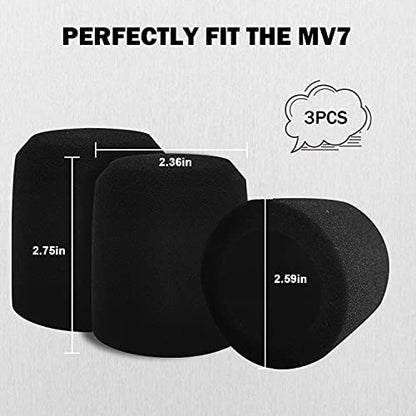 Microphone Foam Windscreen for MV7, Mic Cover Microphone Windscreen for MV7 Professional Mic Foam for Recording, 3PCS