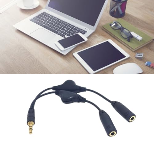Headphone Splitter 3.5Mm Male to Double Female Headphone Headset Y Splitter Cable with Volumes Control Switches Headset Splitter for Pc, Black