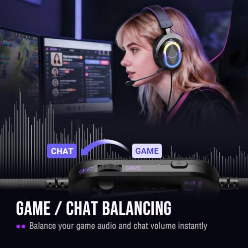 FIFINE Wired Gaming Headsets: 7.1 Surround Sound - Vibrant Customizable RGB - Game/Chat Balance, USB Gamer Headphones with Noise Canceling Microphone for PC, PS5/PS4, Laptop, Mac - AmpliGame H13BP | Large 50mm drivers, Crisp 7.1 Surround, Ergonomic Earpad