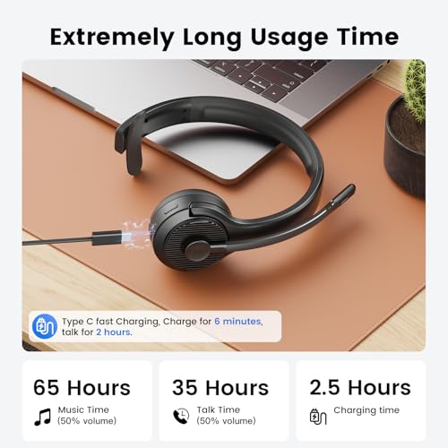 EKSA H3 Trucker Bluetooth Headset V5.4, Wireless Headphones with Mic Noise Cancelling, Mute Button & Replacement Ear Cushion, 65Hrs Driver Bluetooth Headset for Cellphone Office Work