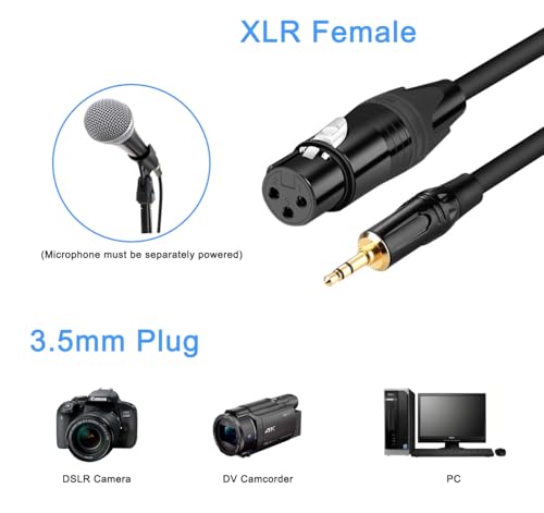 XLR to 3.5mm, (6.6 FT) Stereo Microphone Cable for Camcorders, DSLR Cameras, Computer Recording Device and More - size: 6.6 FT