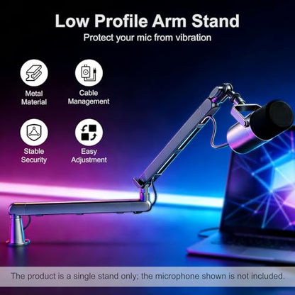 Aqdocvf Microphone Boom Arm - Heavy Duty Low Profile Metal Mic Arm Stand | Sturdy Microphone Arm with Desk Clamp & Cable‑Management, for Shure SM7B‑MV7, Blue Yeti, AT2020, Podcast, Gaming & Streaming