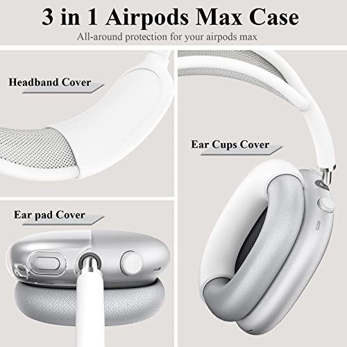 [3 in 1] for Airpods Max Case Cover, Clear Soft TPU Earcup Case Cover+Slicone Earpad Cover+Silicone Overhead Cover, Transparent Protective Case for Apple Airpods Max Accessories(Green)