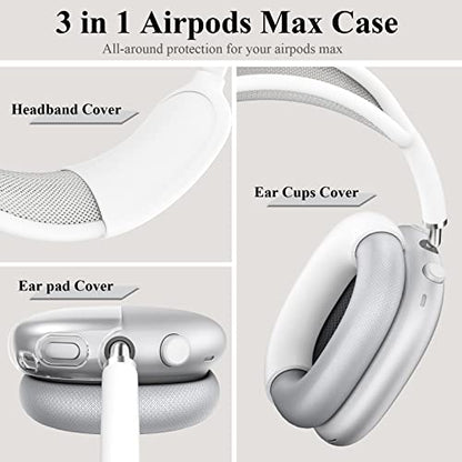 [3 in 1] for Airpods Max Case Cover, Clear Soft TPU Earcup Case Cover+Slicone Earpad Cover+Silicone Overhead Cover, Transparent Protective Case for Apple Airpods Max Accessories(Green)