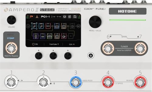 Hotone Ampero II Stage Multi-Effects Pedal Processor Guitar Amp Modeler Cab Simulation Dual Effect Chains w/FX Loop MIDI I/O Stereo OTG USB Audio Interface Tonebird Shure Mic MXR Cable Bundle MP-380