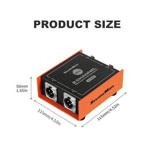 StudioMan CL-200 2-CH XLR Preamp for Dynamic Microphones,25dB Gain, Low-Noise Amplifier,Compact Metal Housing, XLR I/O,0range/Black,Phantom Power compatible (CL-200)