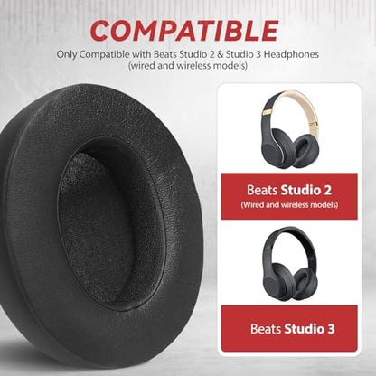 Aurivor Studio 3 Replacement Ear Pads for Beats Studio 3/2 Headphones, Cushions Earpads with Premium Protein Leather, Softer Memory Foam, Stronger Adhesive (Black) - color: Black