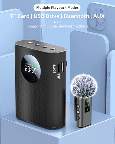 S67 Voice Amplifier Wireless Microphone Dual for Teachers Classroom Rechargeable, Mini Lavalier Lapel Mic, Portable Speaker PA System with LED Display for Class, Tour Guide, Coaches, Black - color: Black 2 Mics