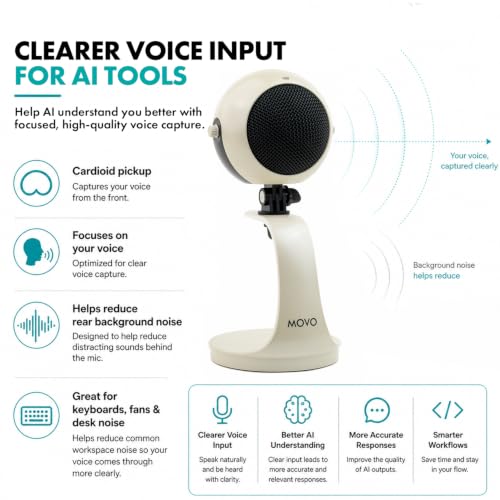 Movo WebMic USB Dictation Microphone in White – Cardioid for Vibe Coding - color: Pearl White