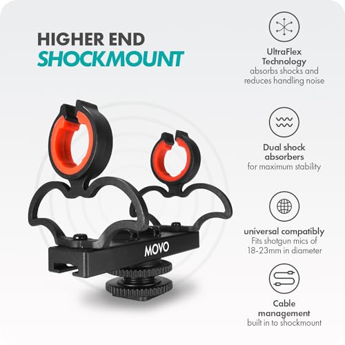 Movo SM6H Ultraflex Premium Shockmount for Shotgun Microphones with Grip Handle – Compatible with Rode NTG Series, Sennheiser MKE600, Audio-Technica AT875R, and More - style: Shockmount and Grip