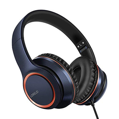 LORELEI X8 Over-Ear Wired Headphones with Microphone with 1.45m-Tangle-Free Nylon Line&3.5mm Plug,Lightweight Foldable & Portable Headphones for Smartphone,Tablet,Computer,Mp3/4(Dark Blue) - color: Dark Blue