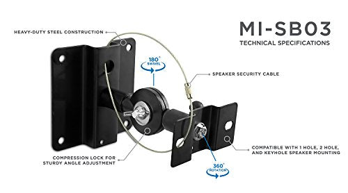 Mount-It! Speaker Mount for Wall and Ceiling, Low Profile Heavy Duty, Anti-Theft, Universal for Channel Surround Sound and Satellite Speakers, Black, 2 Mounts - size: 2 Pack
