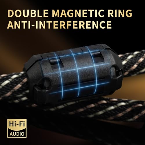 Audiophile HiFi RCA Coaxial Audio Cable 1.64ft - RCA Male to Male | 4N OFC Core, 24K Gold-Plated Plugs, Nylon Braid, Ferrite Core, Dual Shielded Digital Coax Cable for Amplifiers, CD, Turntable - size: 1.64ft/0.5m
