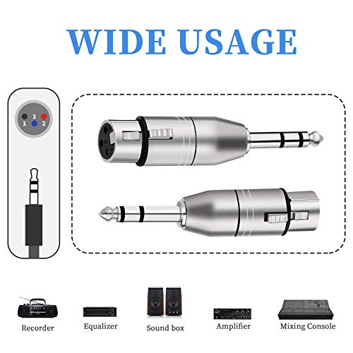 Tisino Female XLR to 1/4" TRS Adapter, Balanced XLR Adapter, 2 Pack | Female XLR to 6.35mm Male TRS Stereo Audio Adapter for Mixer Studio Pro Audio, Balanced Microphone Adapter - color: XLRF to 1/4" TRS