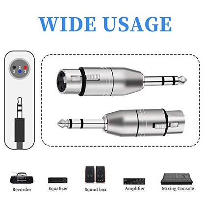 Tisino Female XLR to 1/4" TRS Adapter, Balanced XLR Adapter, 2 Pack | Female XLR to 6.35mm Male TRS Stereo Audio Adapter for Mixer Studio Pro Audio, Balanced Microphone Adapter - color: XLRF to 1/4" TRS