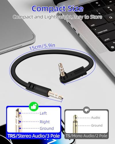 3.5mm Flat Audio Cable,90 Degree 3.5mm Male to Male Flat Headphone Jacks Audio Cable for Car Audio Systems,Home Speakers,Phones,Tablets,2Pack(0.15M/0.49FT) - style: 90 degree male to male